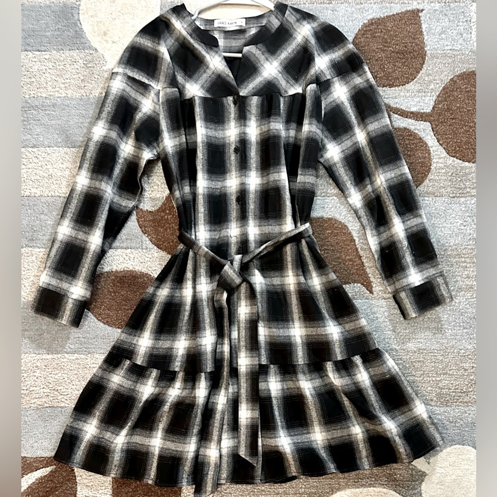 Grace Karin Women's Roll Up Sleeve Button Down Buffalo Plaid Shirt Dress w Belt
